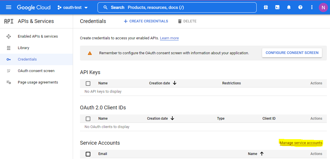 Google Manage Service Accounts