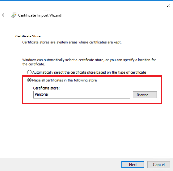 180 Cert import wizzard Store