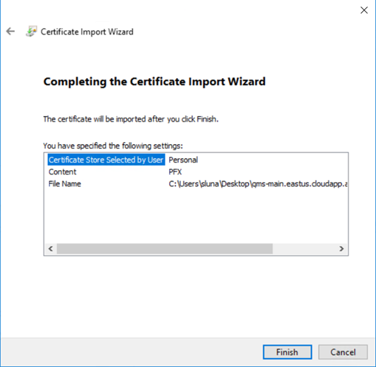 190 Cert import wizzard Complete