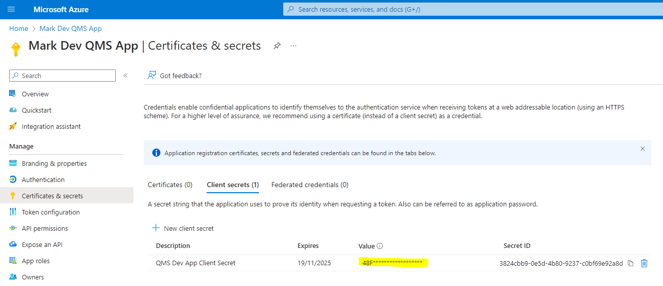 Entra Client Secret
