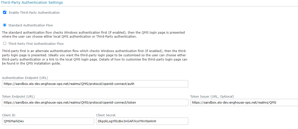 Third party Auth settings