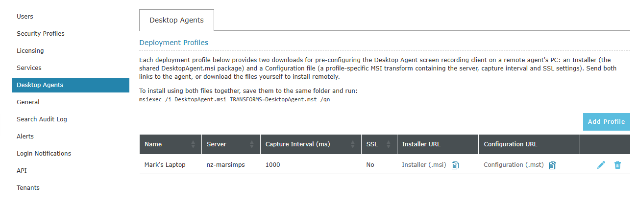 desktop agents deployment profiles