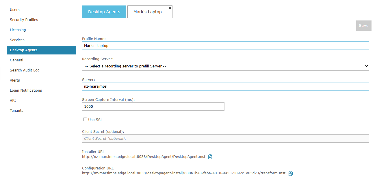 desktop agents edit deployment profile